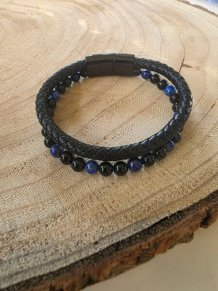 Lederarmband mit Onyx & Lapislazuli A