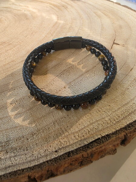 Lederarmband mit Onyx & Tigerauge A