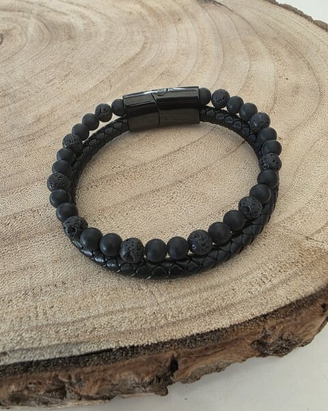 Lederarmband mit Lavastein & Shungit A